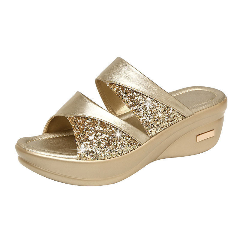 Goldene Damen-Sandalen mit hohem Absatz